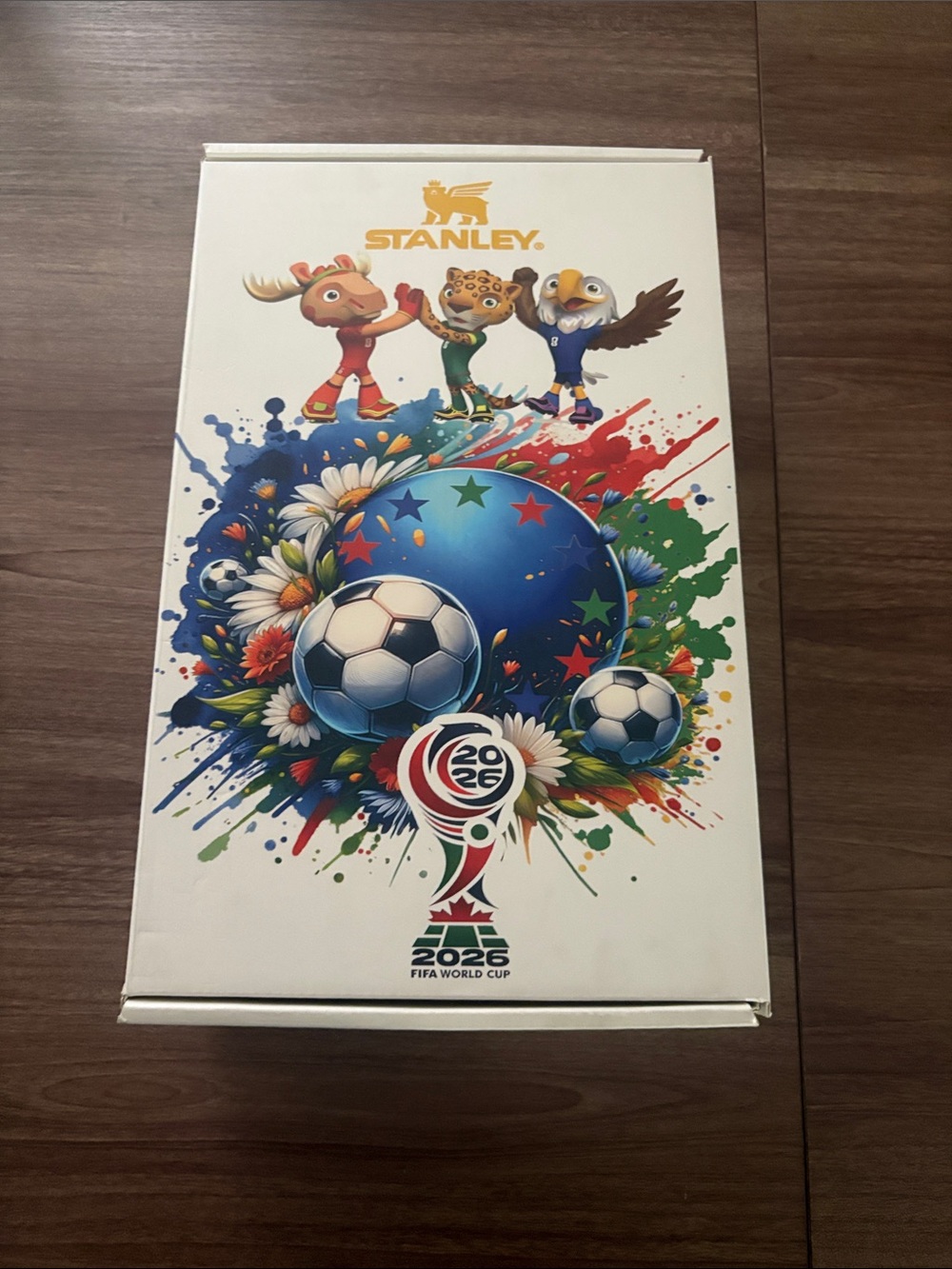 Stanley White Bottle with Blue, Red, Green & Yellow World Cup Artwork